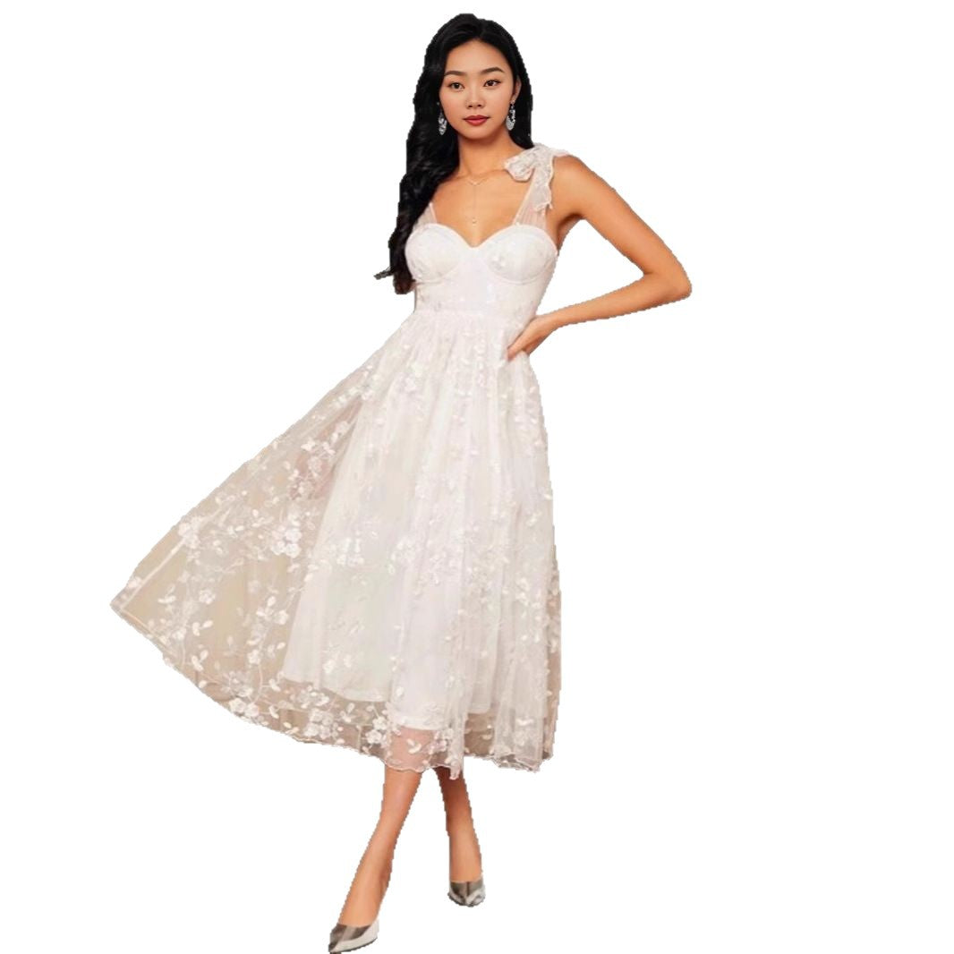 Lace Stitching White Suspender Dress Pettiskirt Dresses