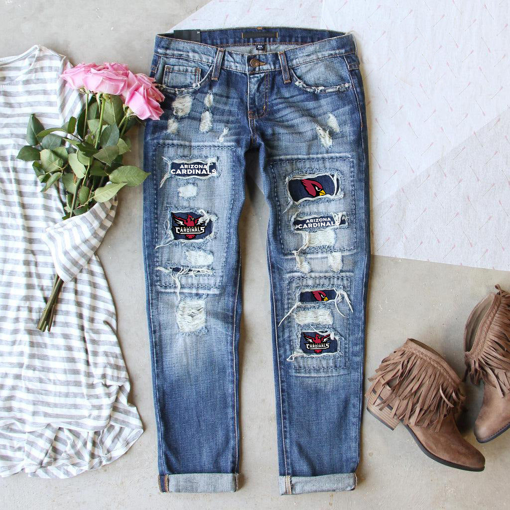 Women's Graceful Fashion Straight Ripped Print Jeans