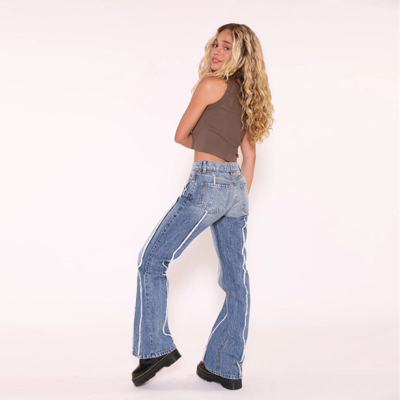 Women's Fashion Straight Stretch Washed Tassel Denim Jeans