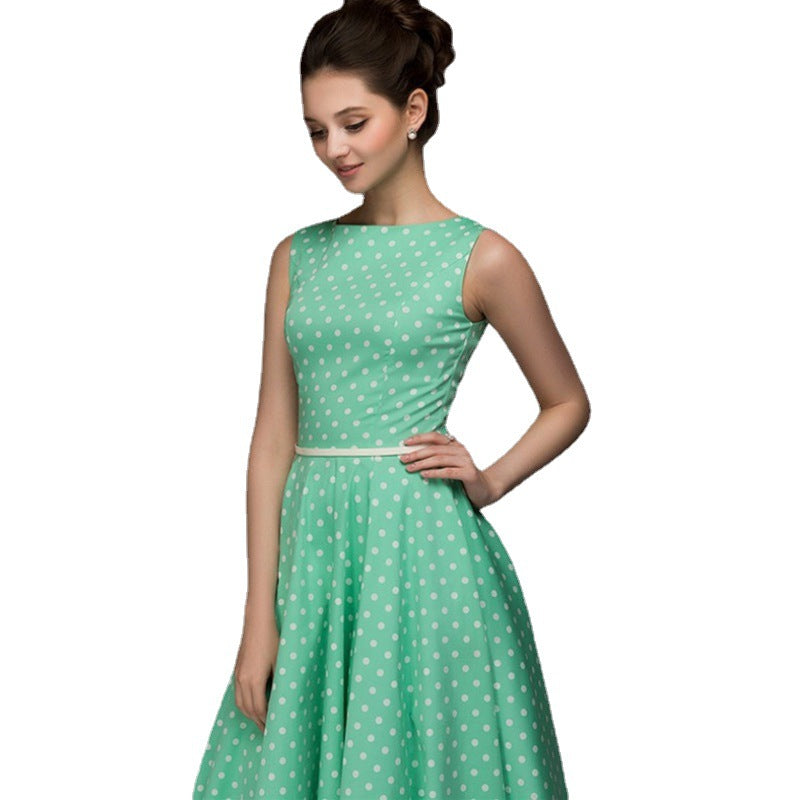 Women's Retro Sleeveless Wide Hem Printed Polka Dresses