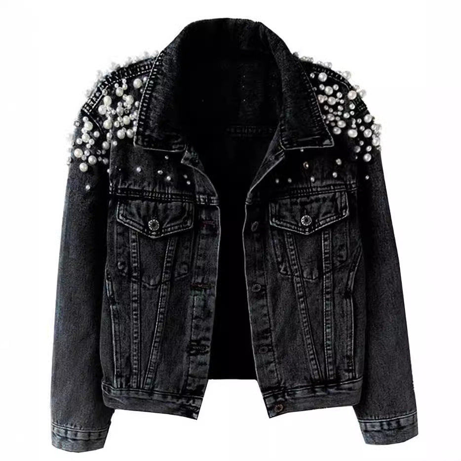 Women's Beaded Denim Long Sleeve Fashion Coats