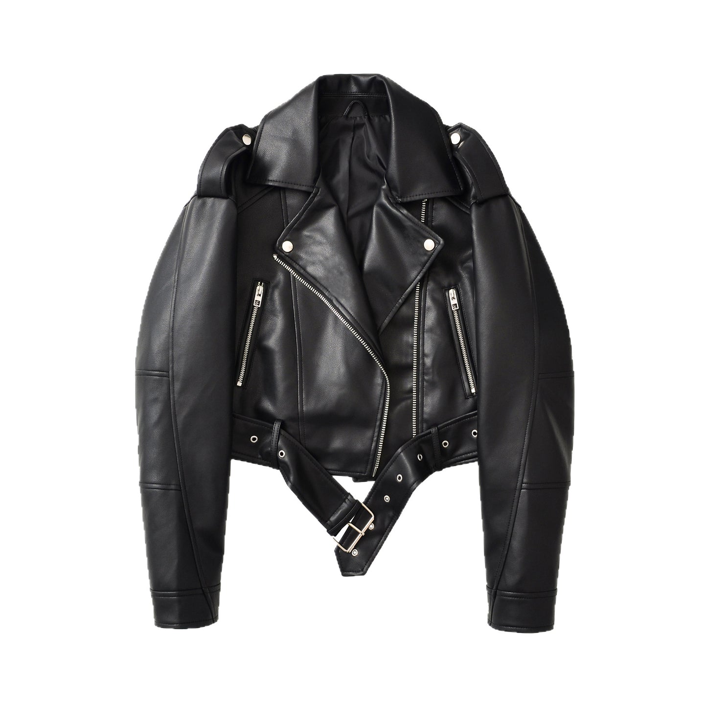 Women's Retro Cropped Leather Design Loose-fitting Jackets