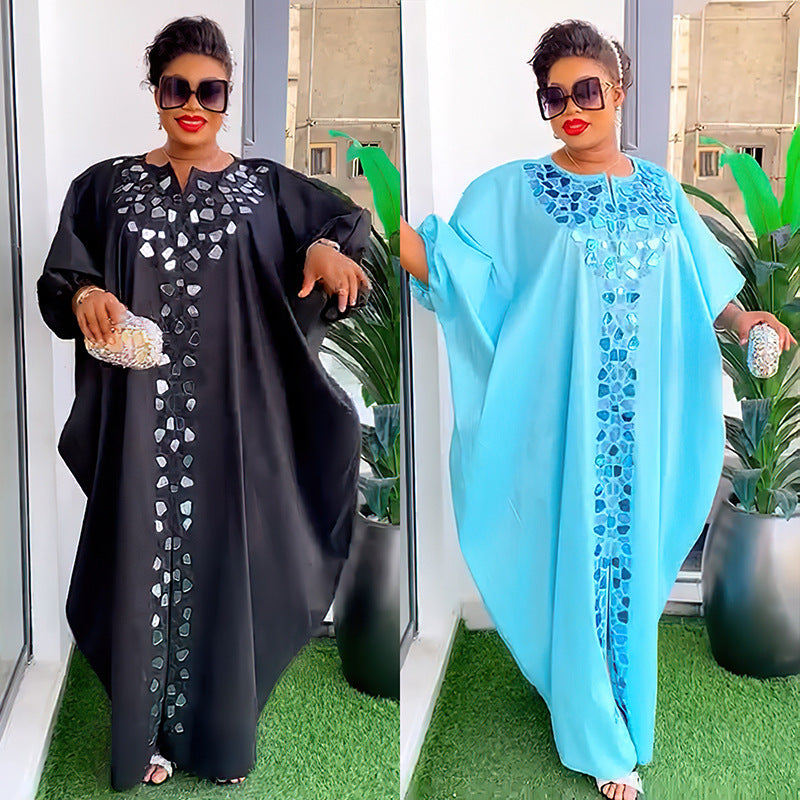 Women's Rhinestone Irregular Patch Dress Africa Loose Dresses