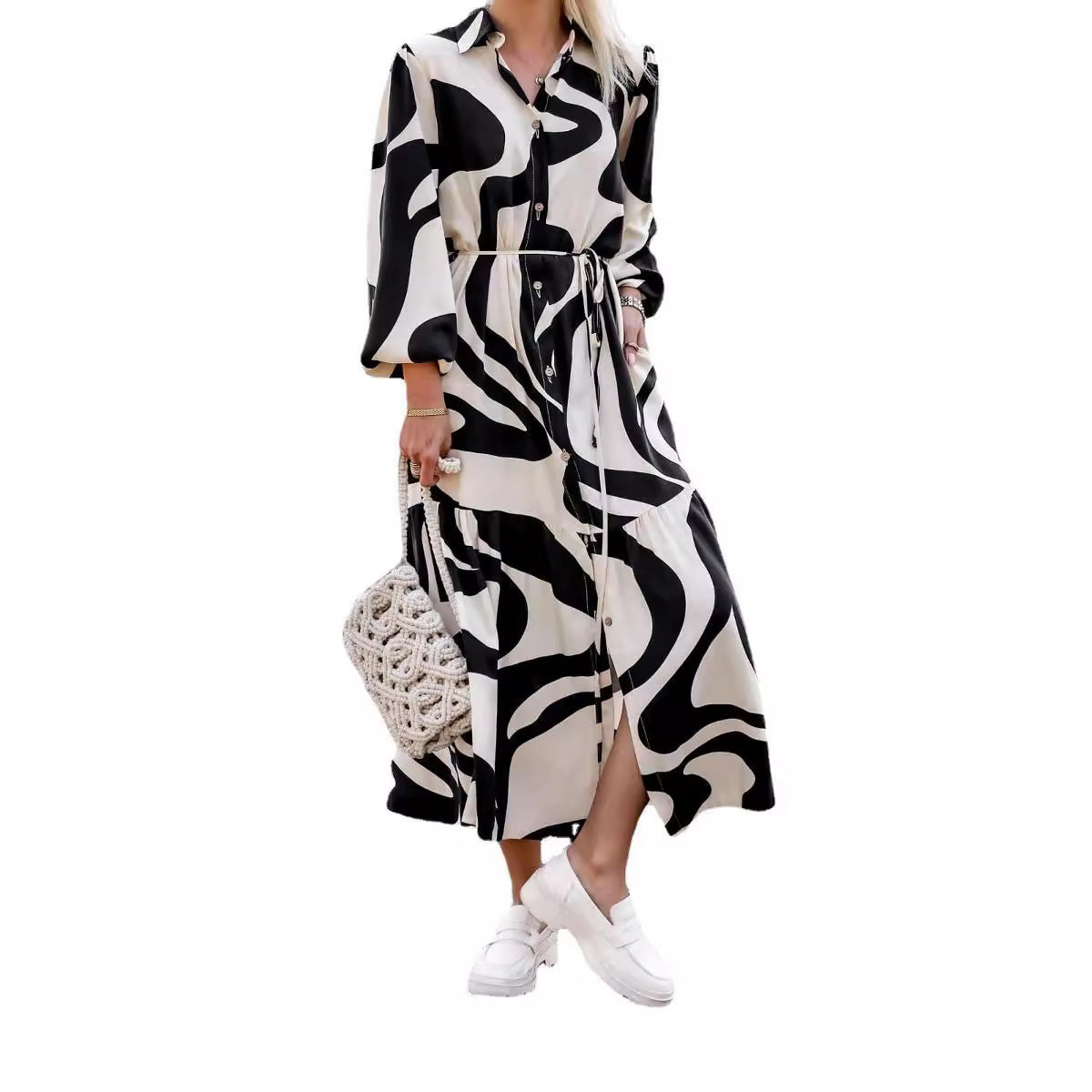 Autumn Fashion Printed Casual Pocket Long Dresses