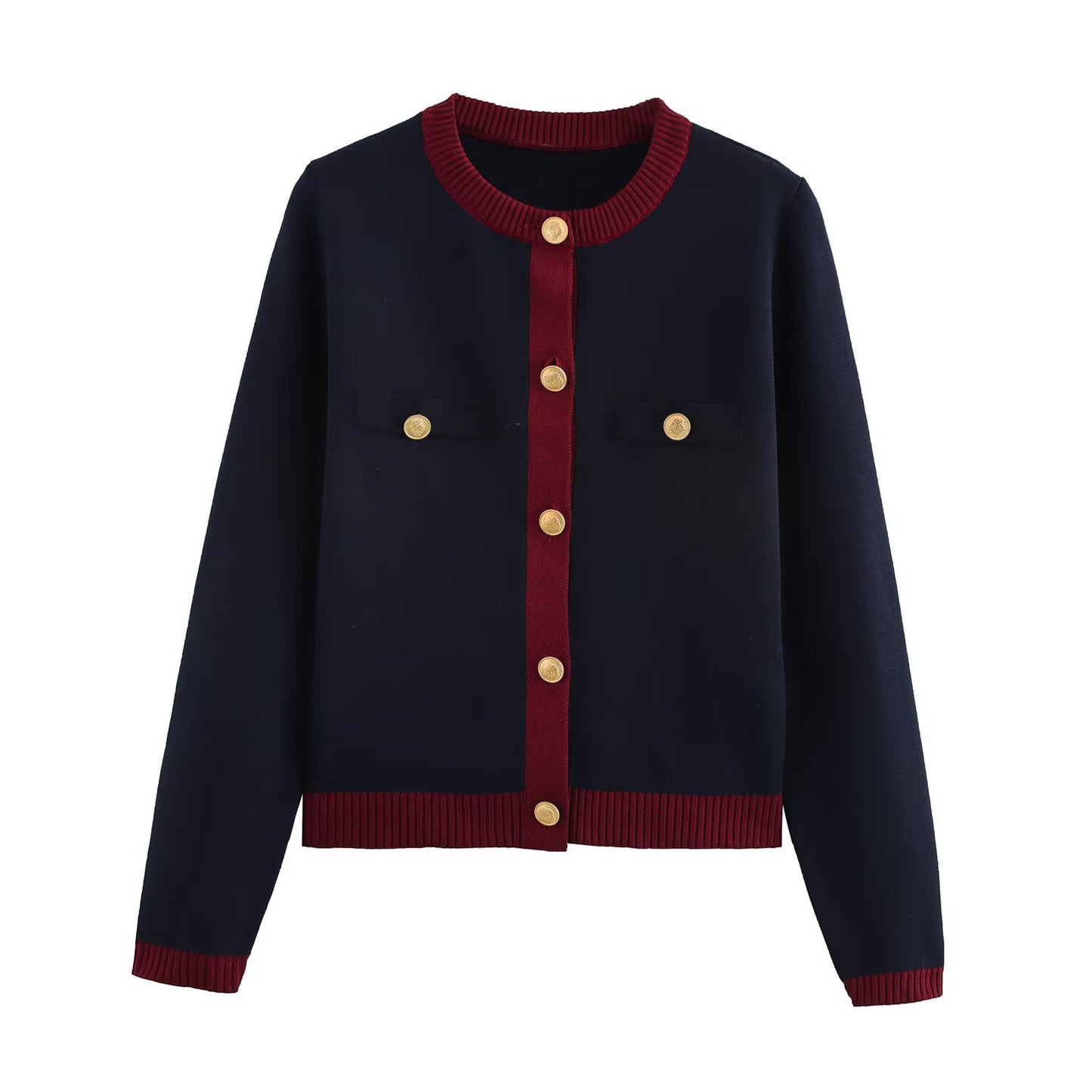 Women's Summer Versatile Contrast Color Gold Breasted Knitwear