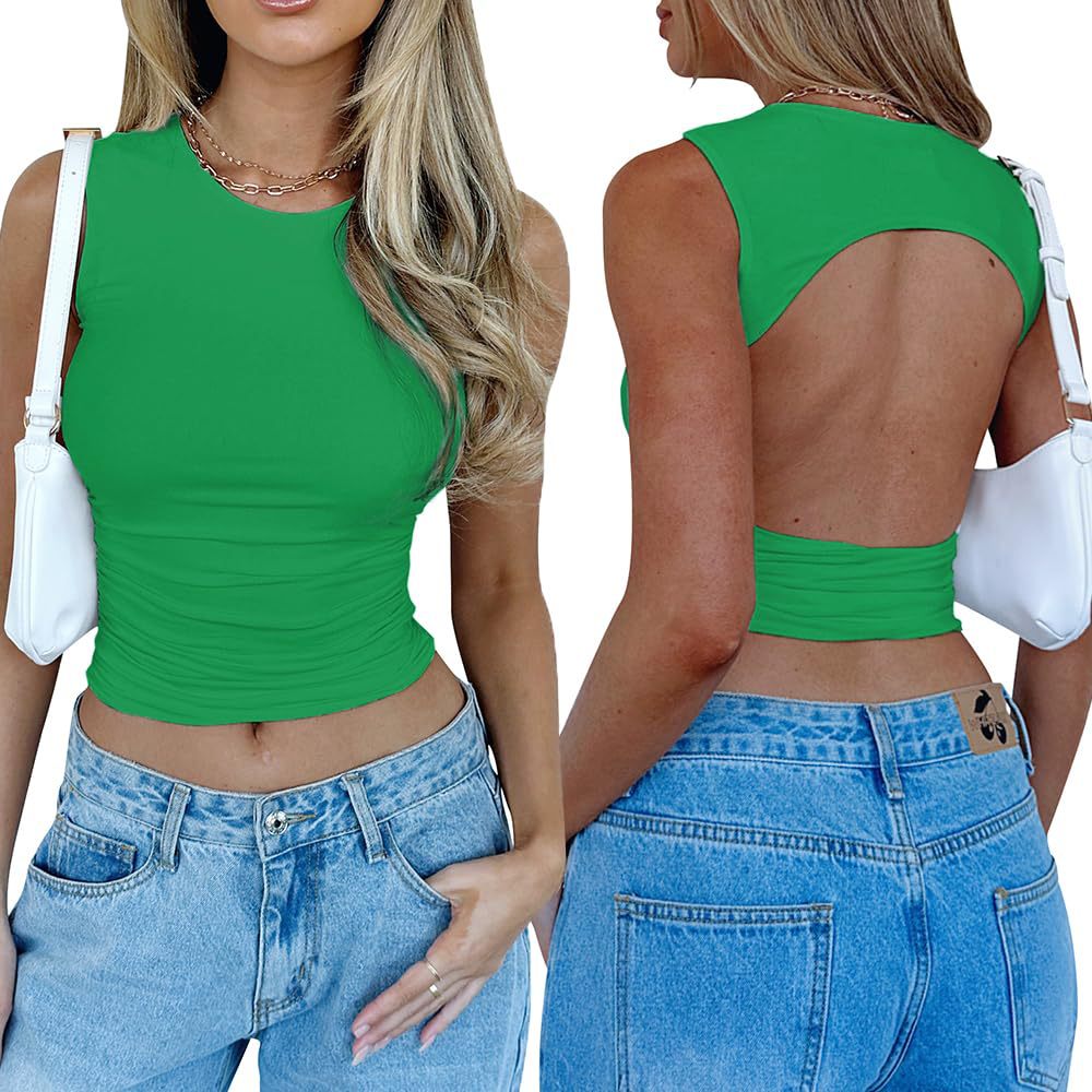Sexy Backless Underwaist Pleated Summer Fashion Tops