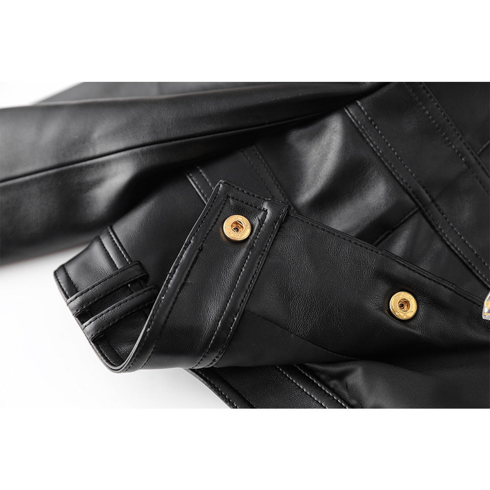 Stitching Small Round Neck Padded Shoulder Jackets