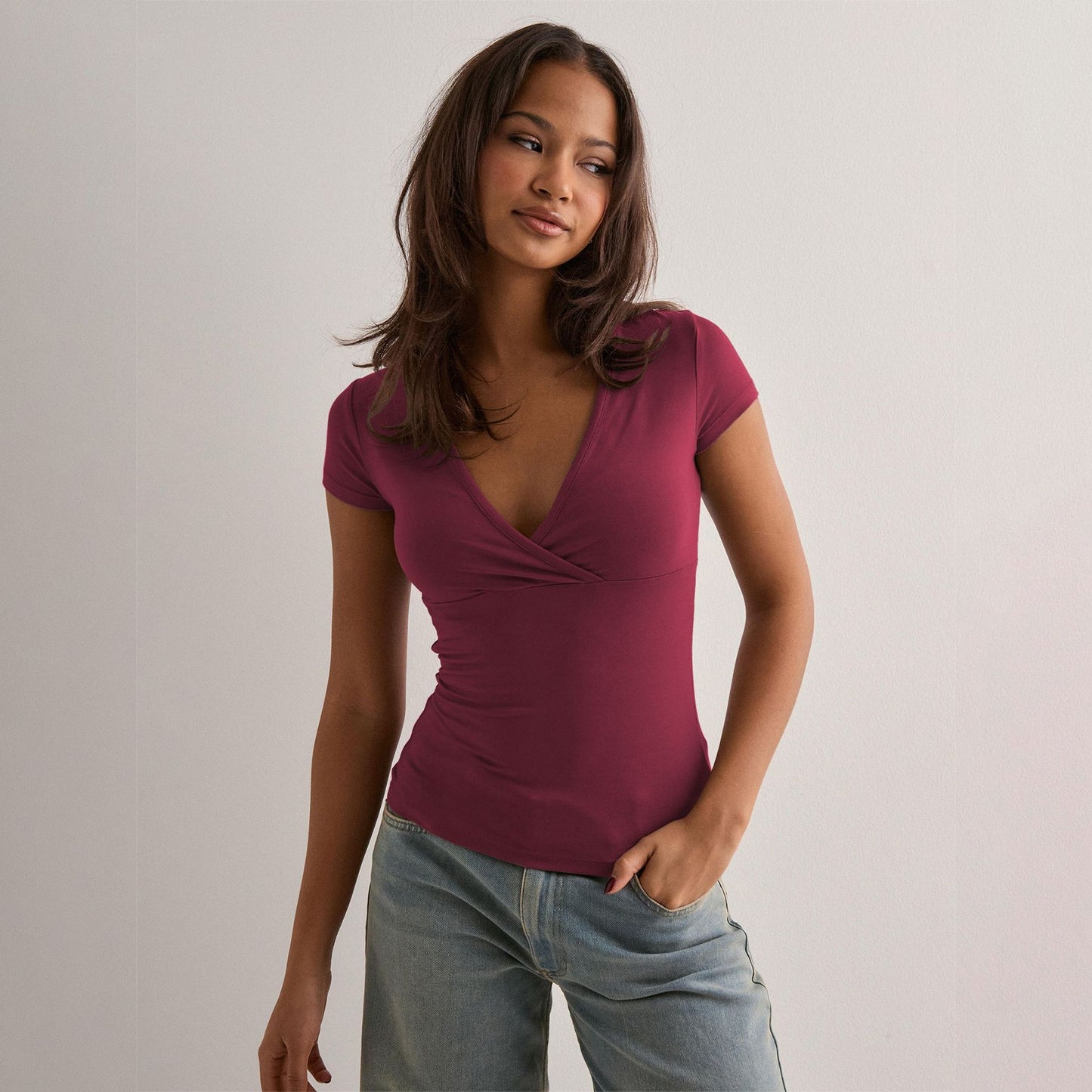 Women's Solid Color Slim Fit Collar Sleeve Blouses