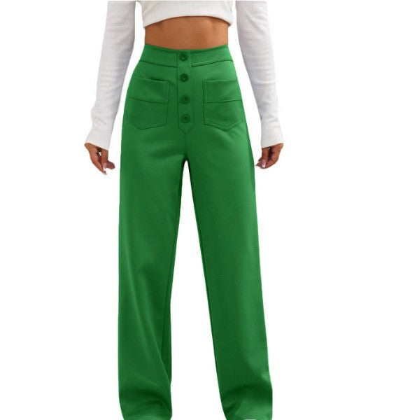 Women's Fashion Wear Casual Straight High Waist Button Pants