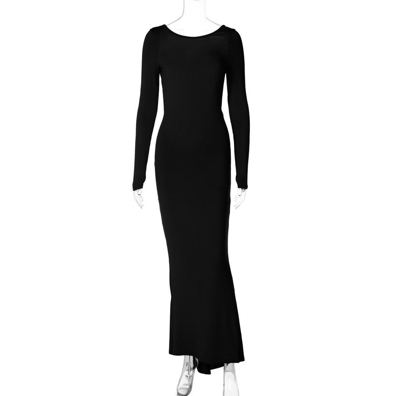 Sexy Backless Pleated Long Elegant Slim Dresses