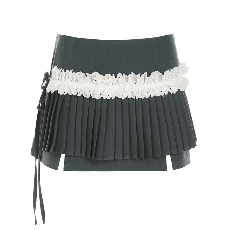 Color Belt Split Low Waist Simple Skirts