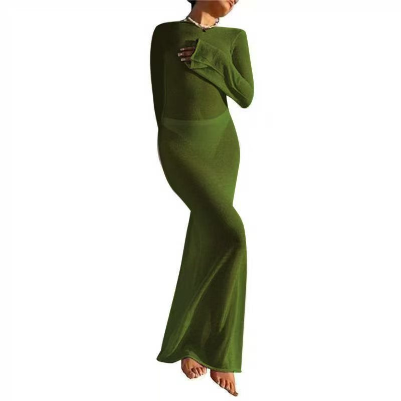 Round Neck Beach Sun Protection Long Dresses