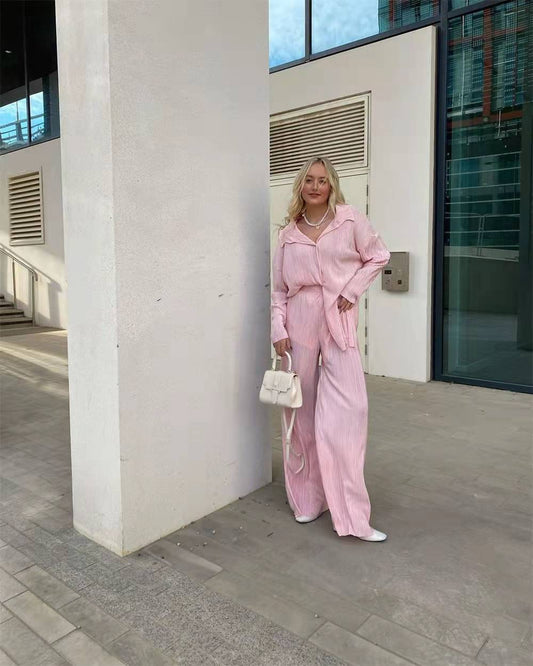 Solid Color Texture Loose Slimming Pleated Pants