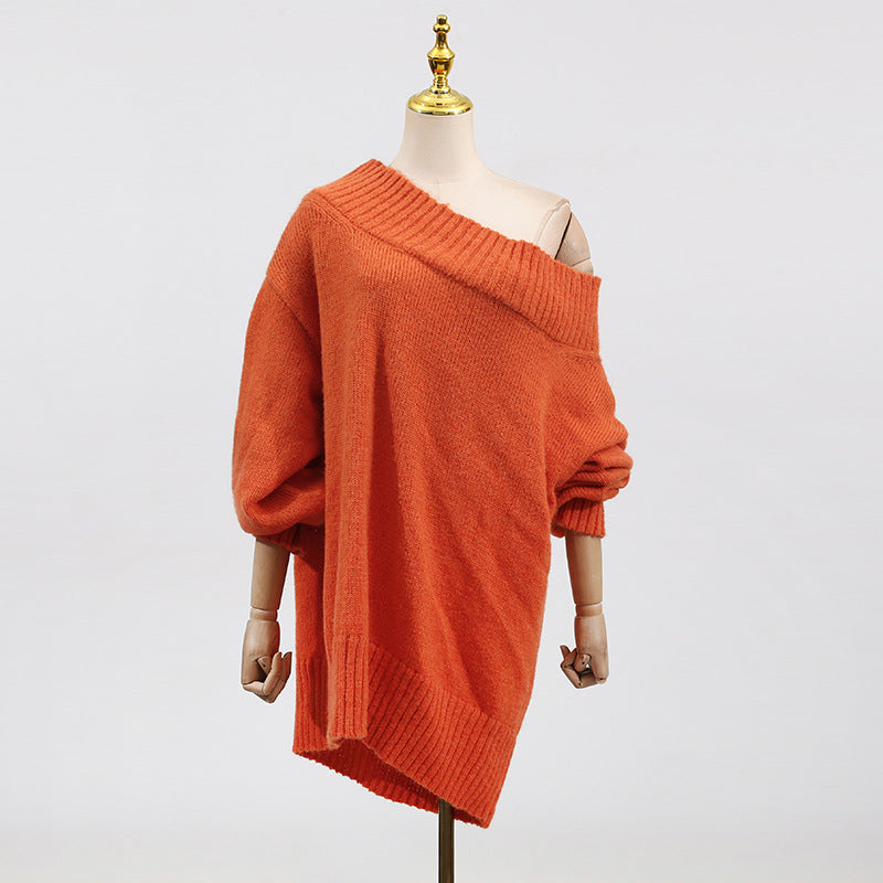 Women's Idle Style Loose Autumn Fashion Diagonal Sweaters