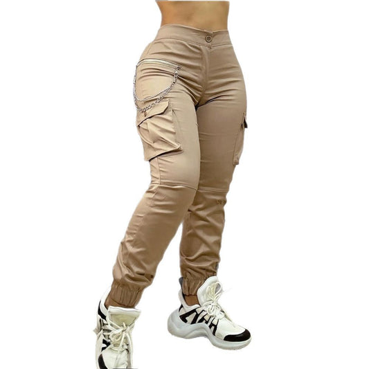 Solid Color Tooling High Waist Casual Pants