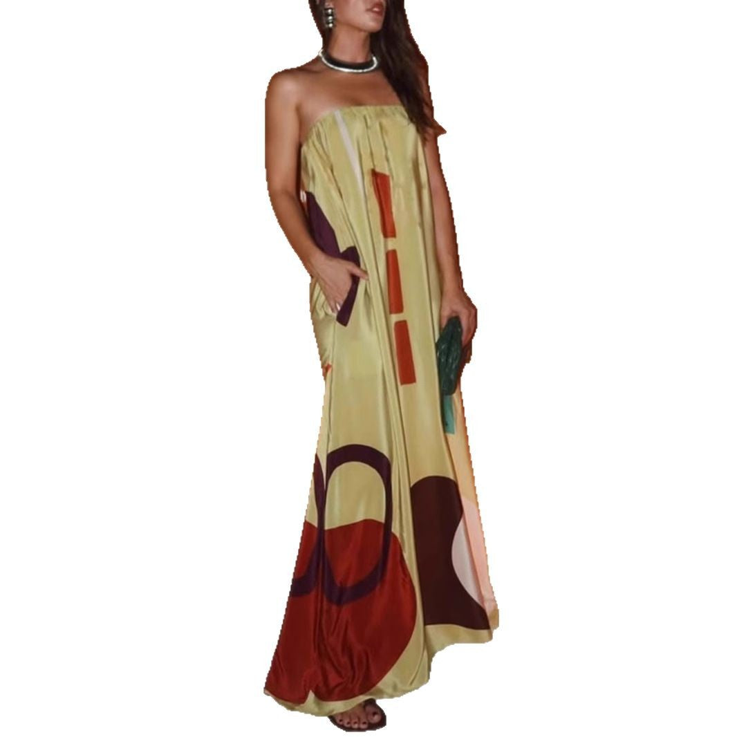 Fashion Printed Sleeveless Dress Pocket Vacation Dresses