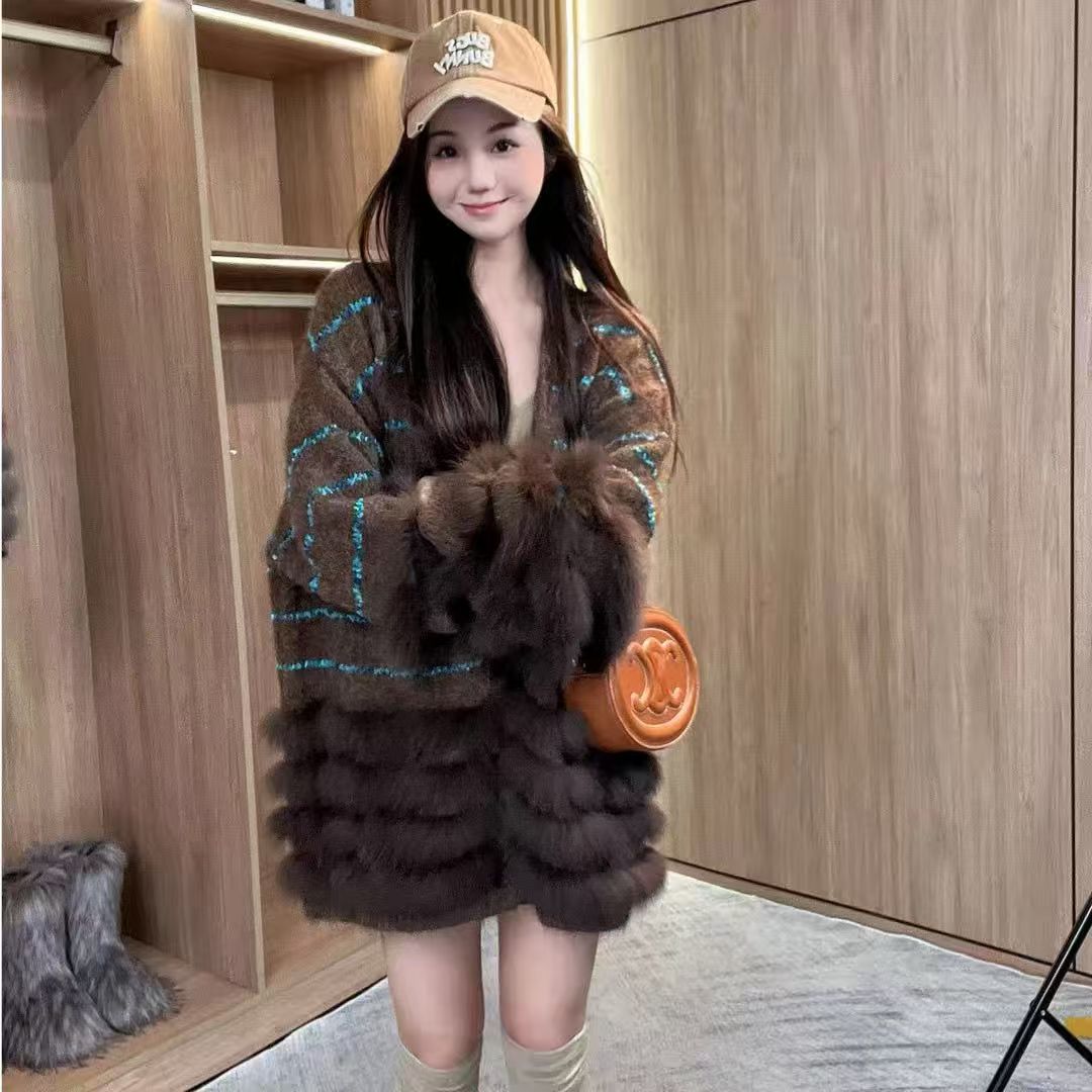 Style Idle Patchwork Knitting Imitation Fur Fashion Sweaters