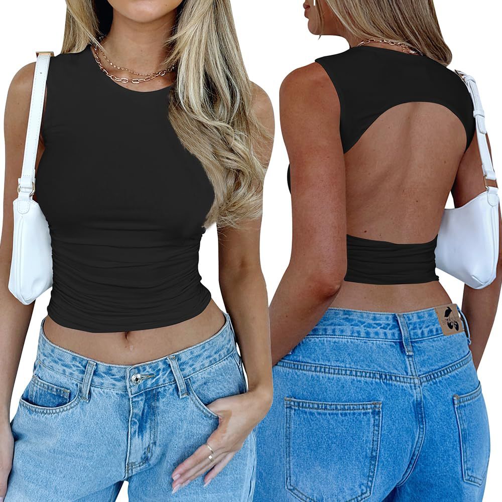 Sexy Backless Underwaist Pleated Summer Fashion Tops