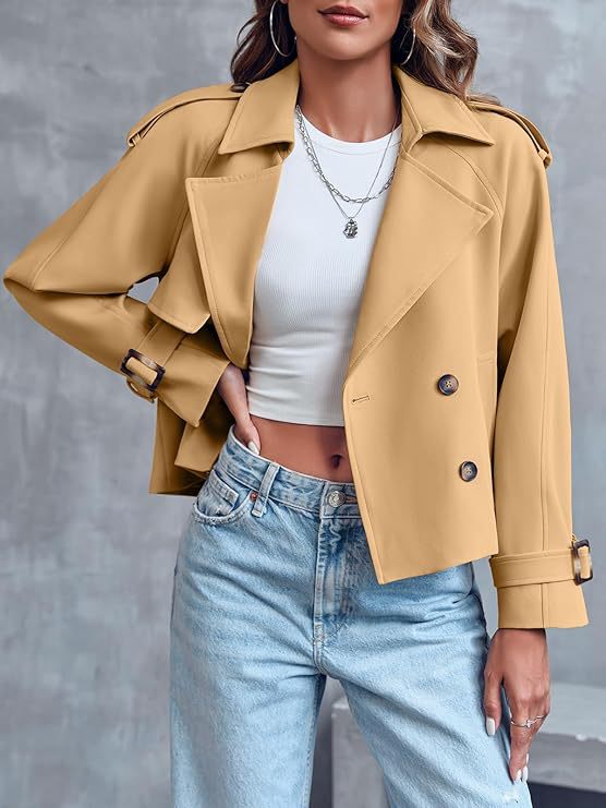 Women's Fashion Casual Double-breasted Trench With Pockets Coats