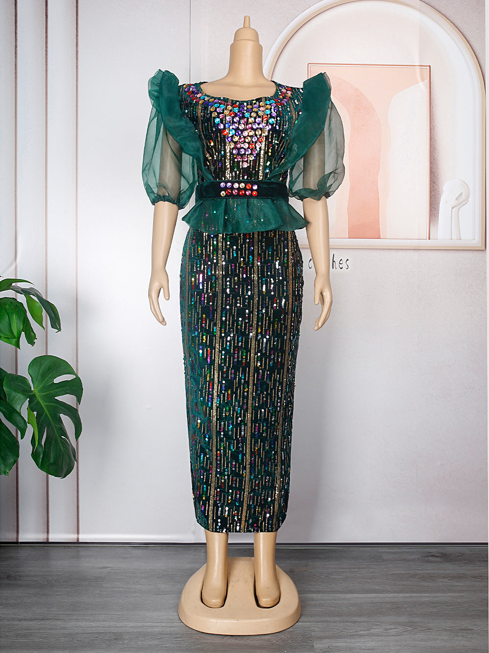 Women's Dress Rhinestone African Wear Belt Dresses