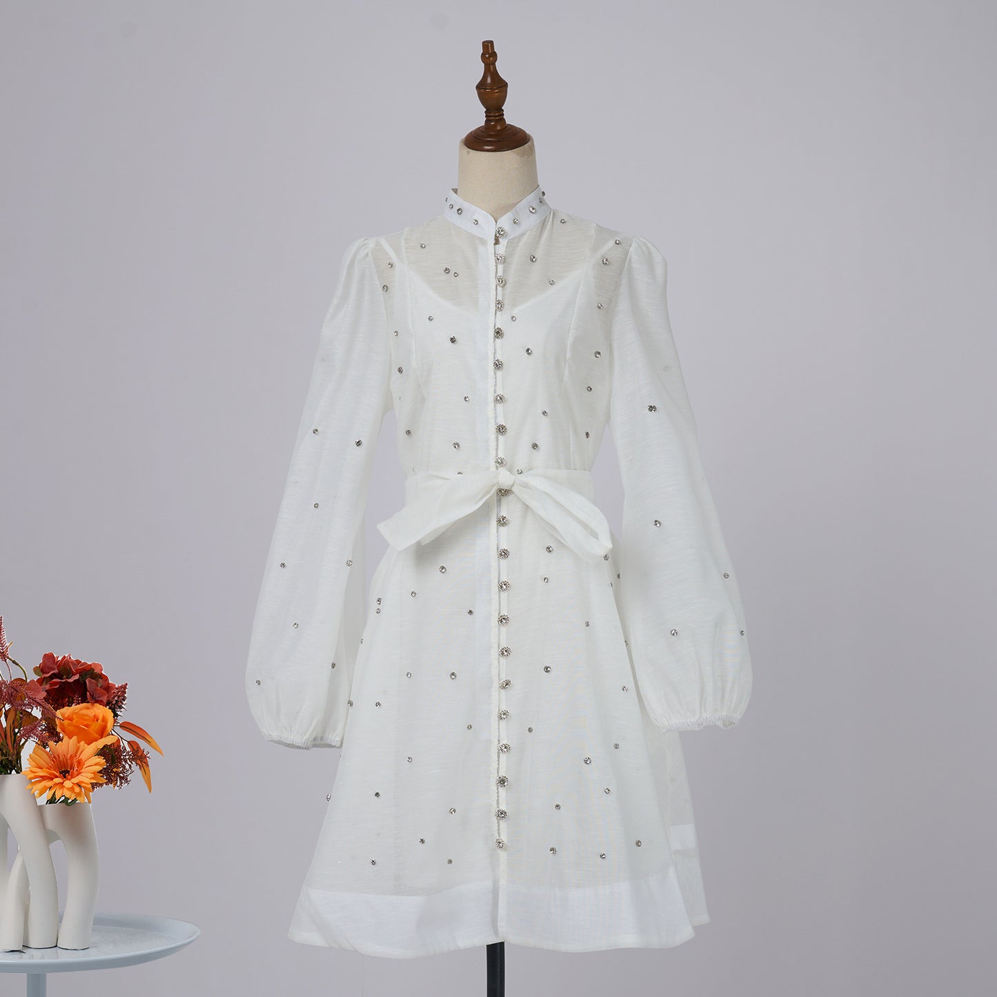 Lantern Sleeve Single-breasted Waist Slimming Large Hem Dresses