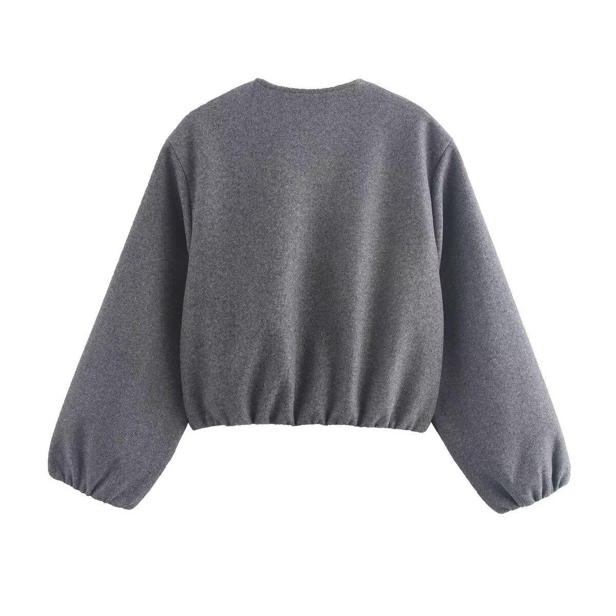 Women's Autumn Loose Zip Woolen Round Neck Jackets