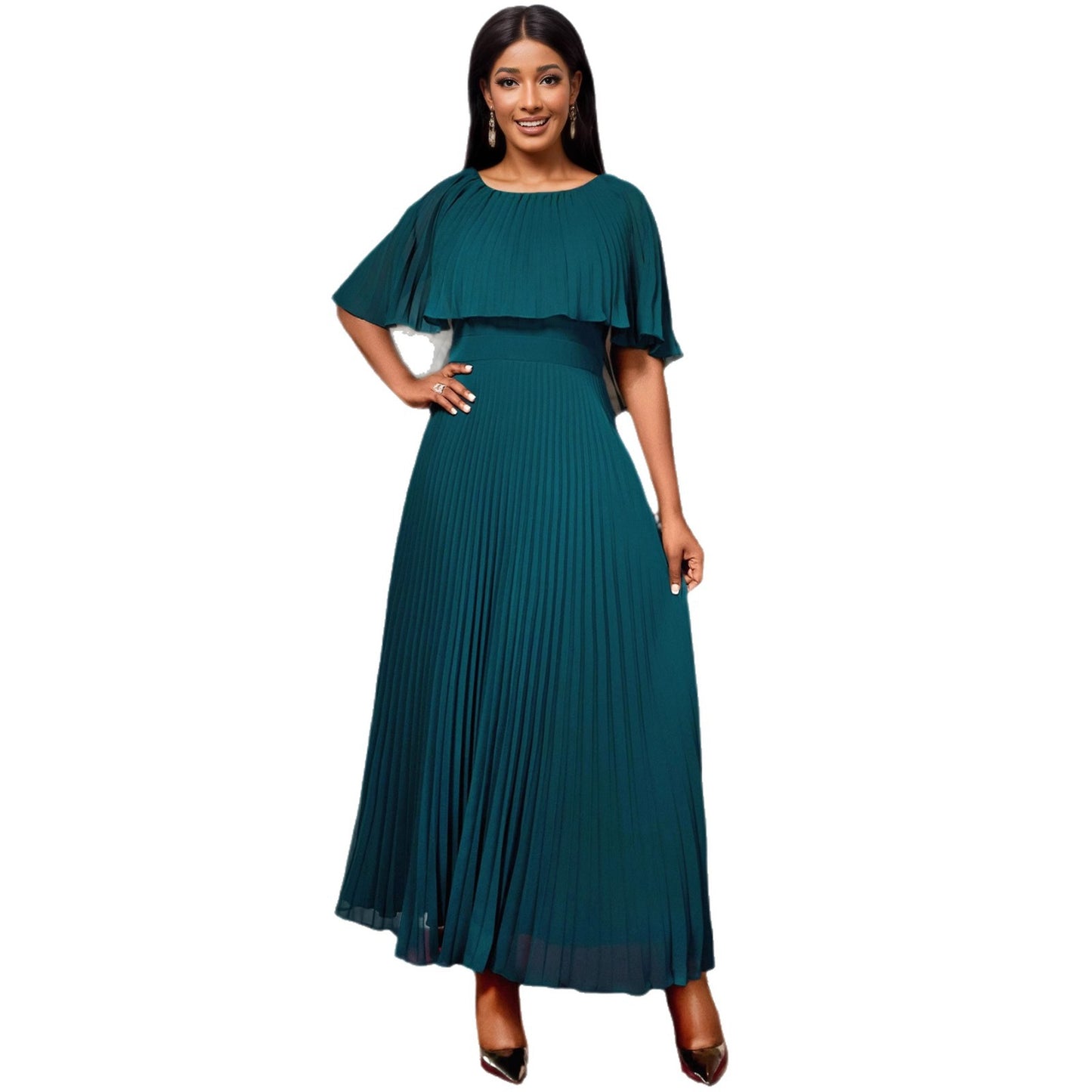 Neck Cape Sleeve Dress Fashionable Elegant Skirts