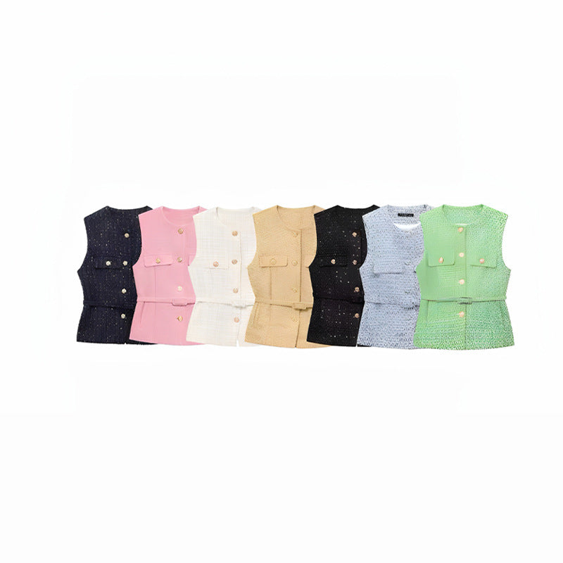Women's Attractive French Fashion Belt Texture Vests