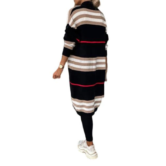 Women's Long Striped Oversized Loose Contrast Color Cardigans