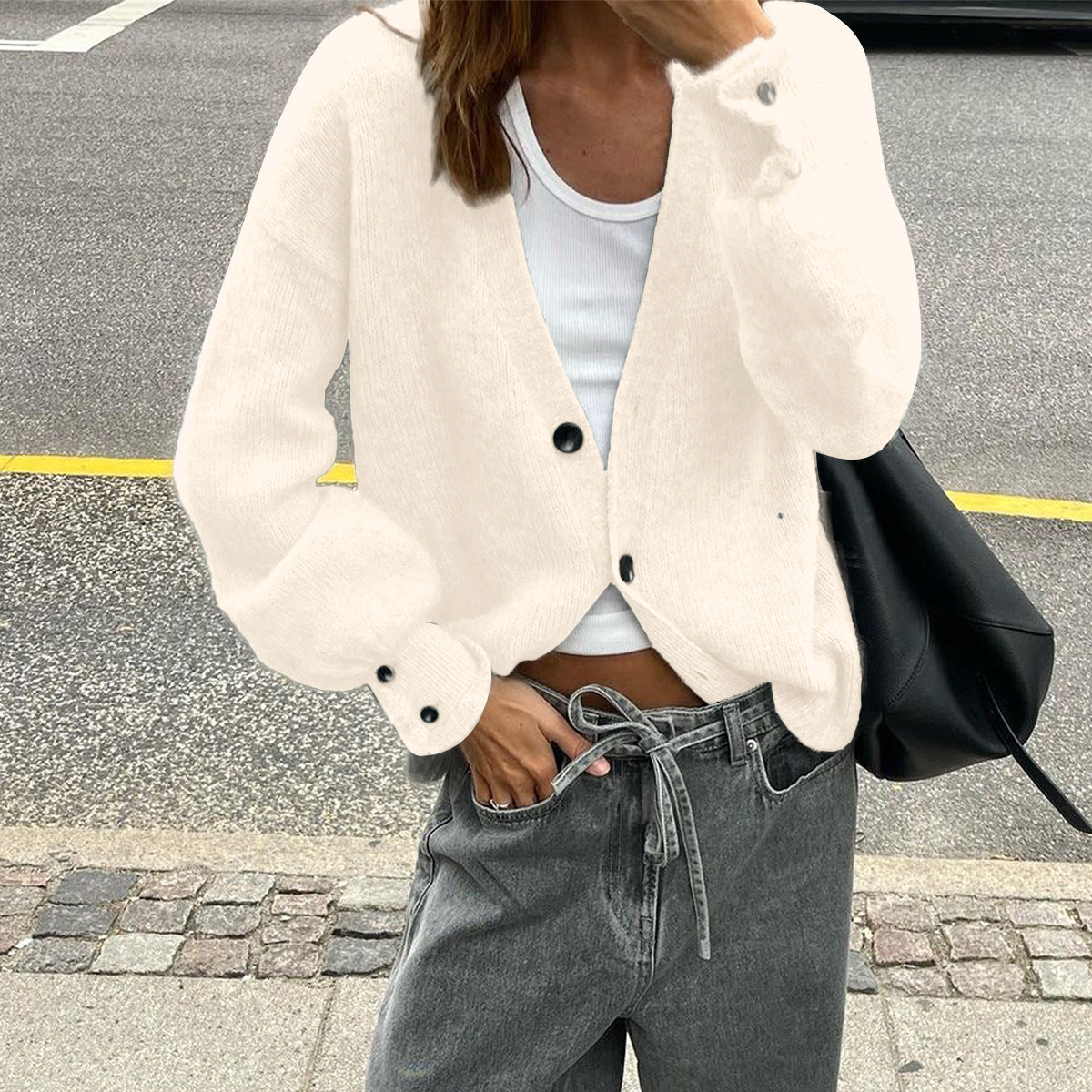 Women's Simple Holiday Button Solid Color Long-sleeved Sweaters