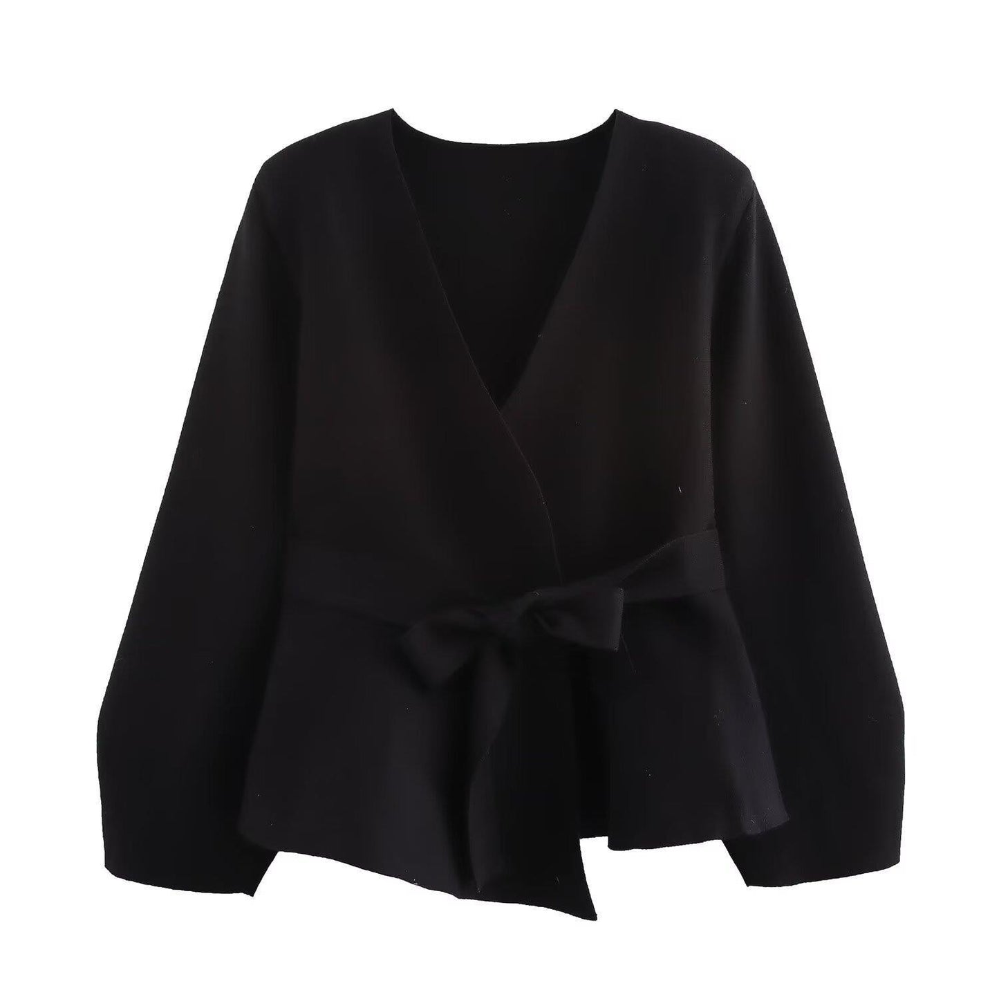 With Belt Padded Shoulder Decorative Knitted Sweaters