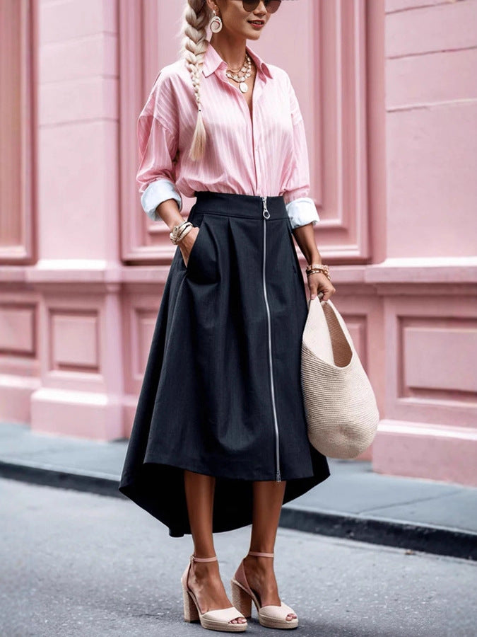 Women's Solid Color Zipper Irregular Pocket Fashion Skirts