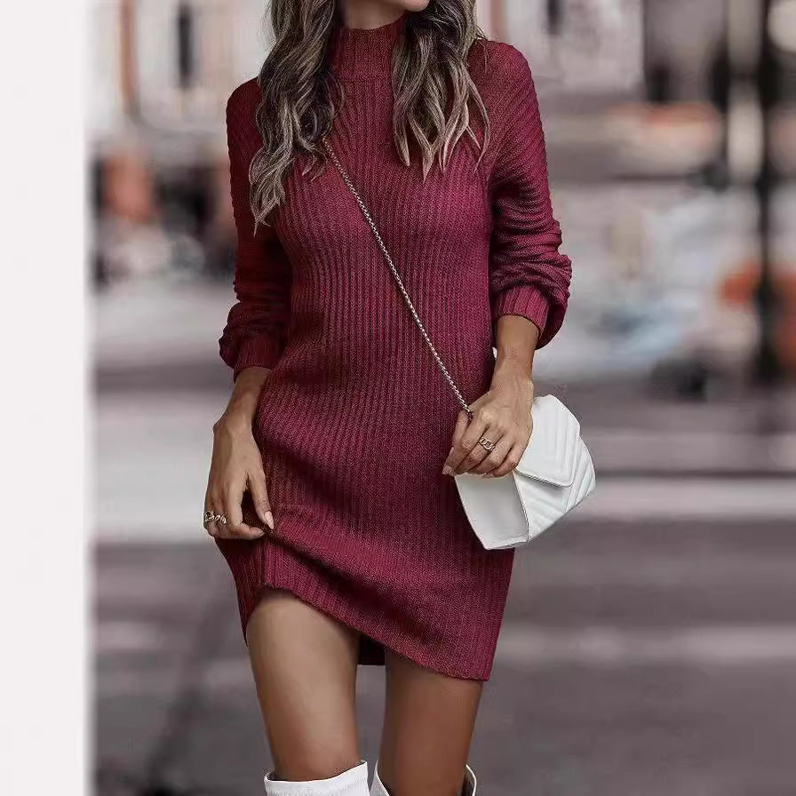 Women's Fashion Turtleneck Long Sleeve Dress Knitwear