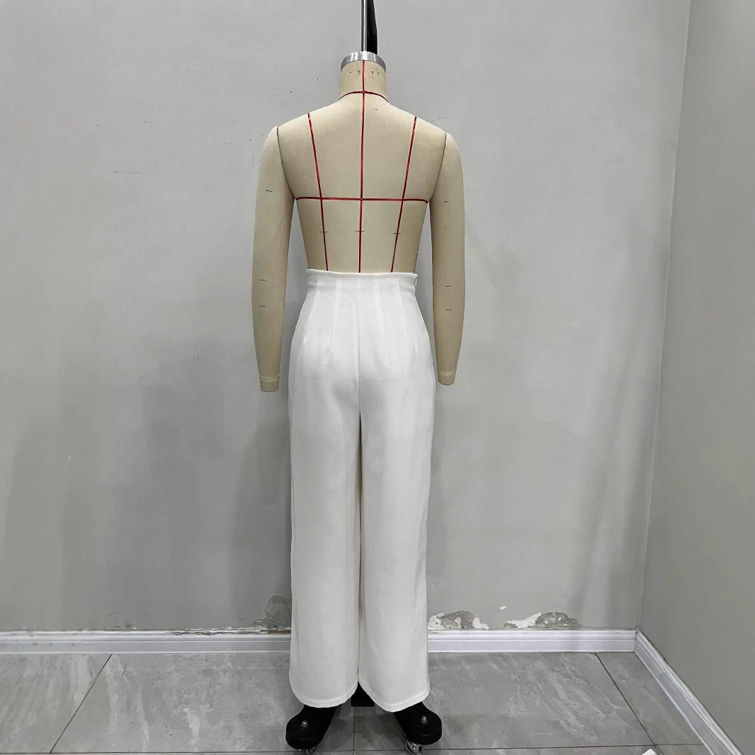 Women's Waist Wide Leg Irregular Cinched Pockets Pants
