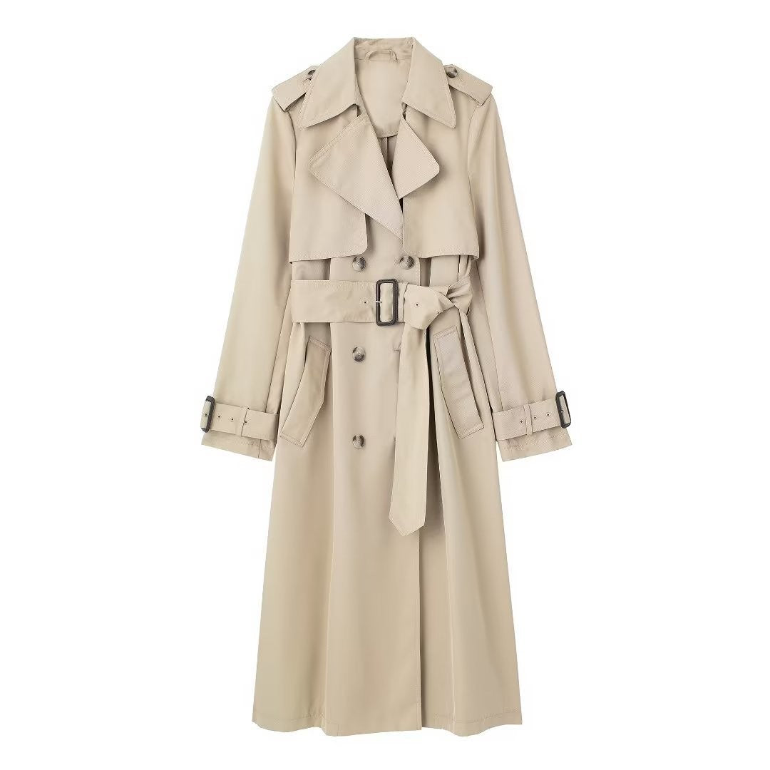 Women's Mid-length Draping Casual Khaki Double-breasted Elegant Coats