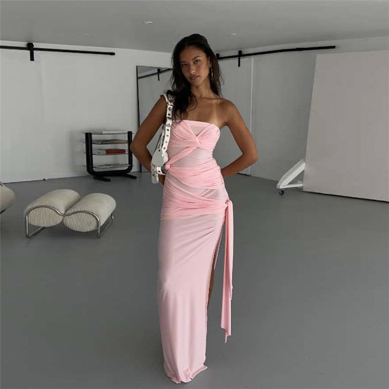 Women's Sexy Temperament Kinked Backless Side Slit Tube Dresses