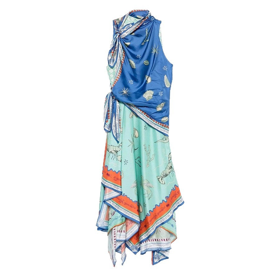 Women's Fake Two-piece Printed Asymmetric Round Neck Dresses