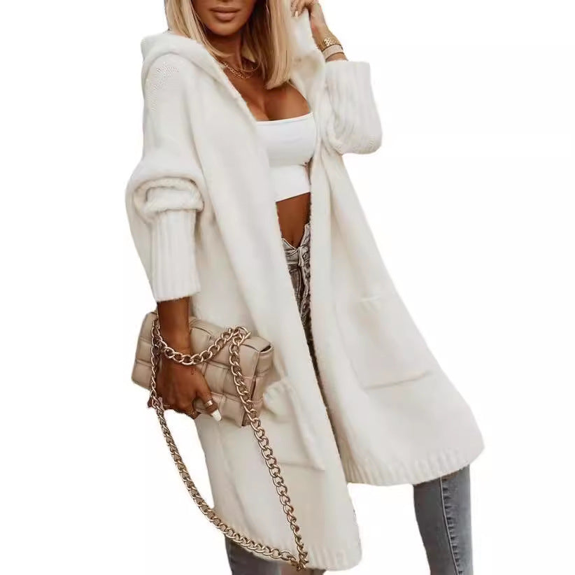 Women's Lapel Hooded Long Wool Loose Cardigans