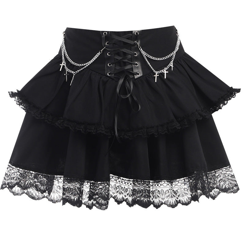 Women's Halloween Autumn High Waist Strap Cross Skirts