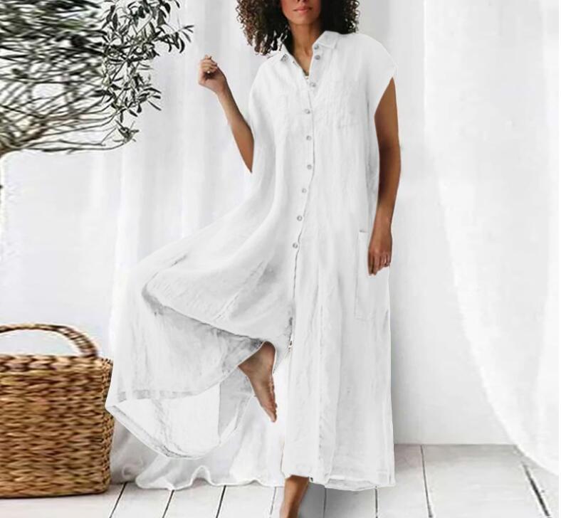 Women's Solid Color Casual Short-sleeved Mid-length Cotton Jumpsuits