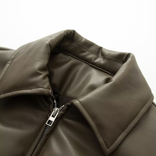 Women's Classic Lapel Zipper Design Thickened Leather Jackets