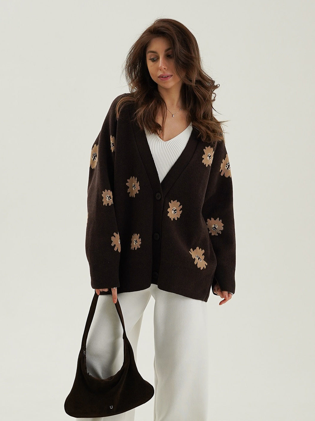 Pretty Graceful Innovative Printed Loose Single-breasted Sweaters