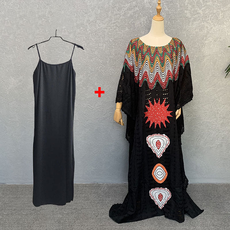 Women's African Cotton Hollow Embroidered Fashion Wear Dresses