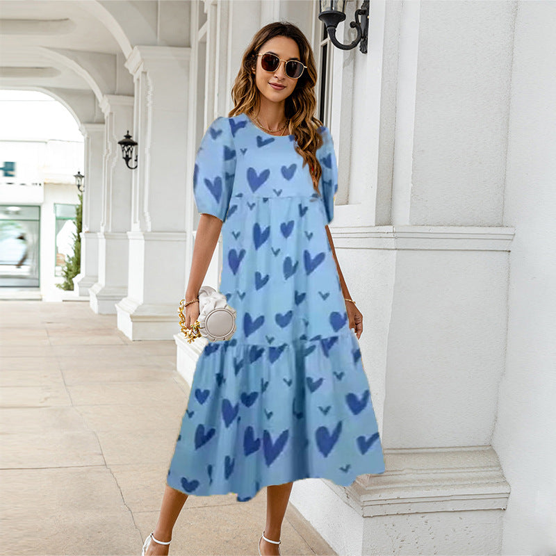 Women's Polka Dot Print Loose Lotus Leaf Dress Dresses