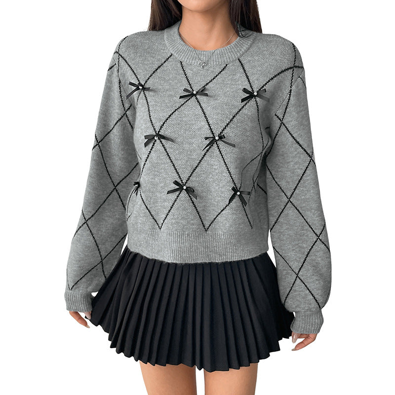Women's Round Neck Bow Decorative Pullover Sweaters