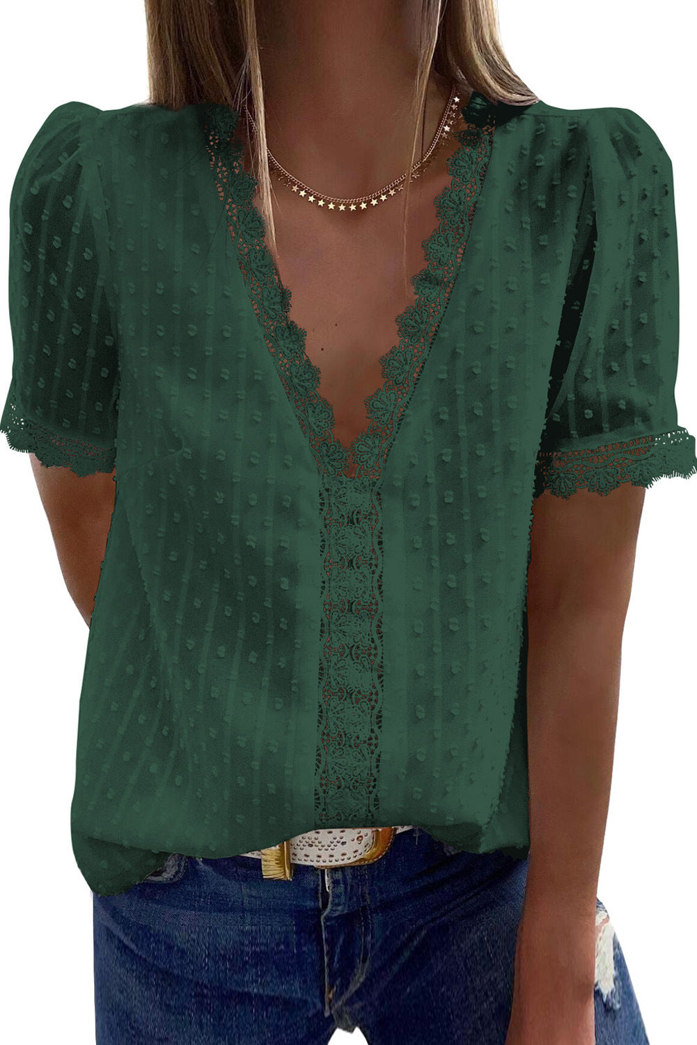 Women's Chiffon Jacquard Solid Color Short-sleeved Casual Blouses