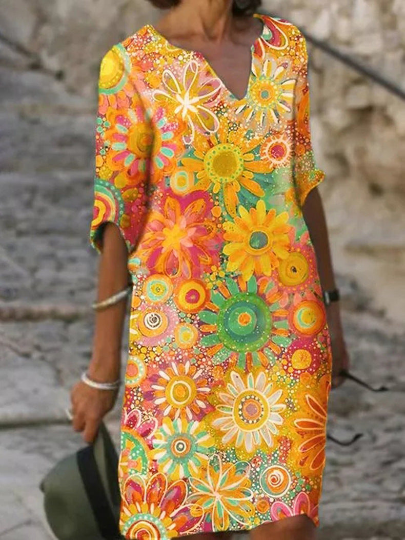 Women's Dress Autumn Fashion Positioning Flower Pattern Dresses