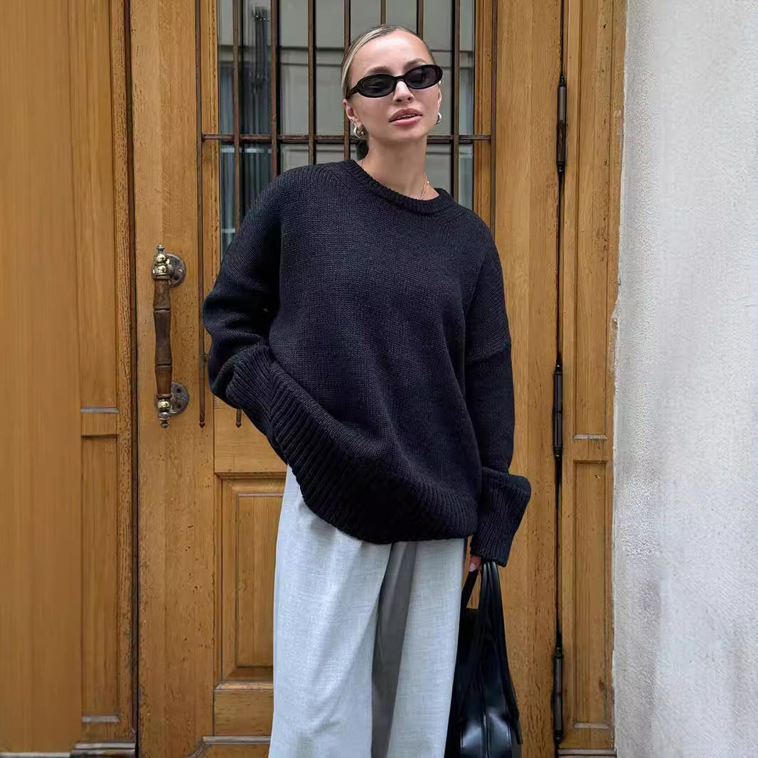 Round Neck Pure Color Casual Lazy Sweaters
