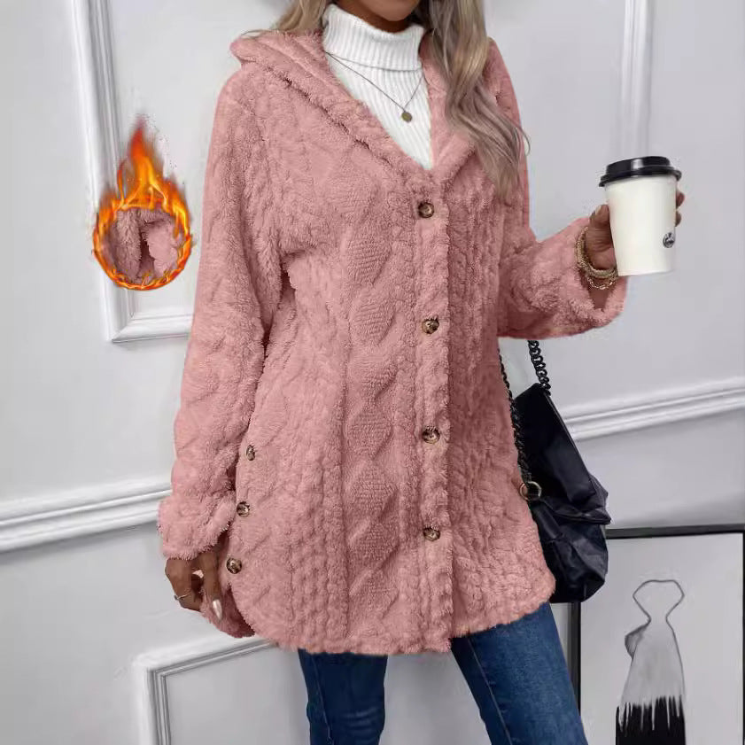 Women's Warm Fashion Diamond Plush Hooded Coats
