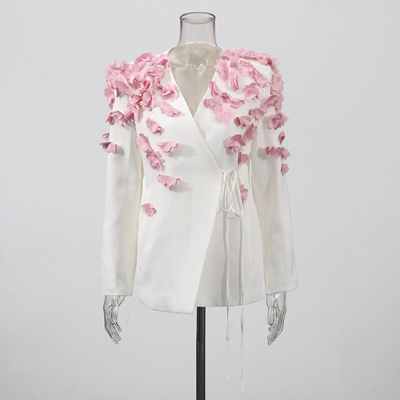 French Style Temperament Gentle Pink Three-dimensional Flower Blazers